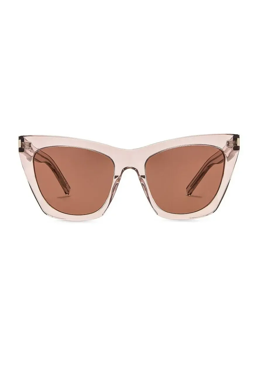 Saint Laurent Sleek Shiny Transparent Powder Kate Sunglasses